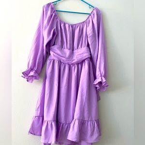Lavender off the shoulder ruffle dress with a back tie from Zaful